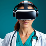 **

A diverse team of medical professionals (doctor, nurse, therapist) wearing VR headsets, participating in a virtual reality simulation of a complex surgical procedure. The VR environment displays a realistic 3D model of the human heart. Focus on the collaborative aspect and the advanced technology.

**