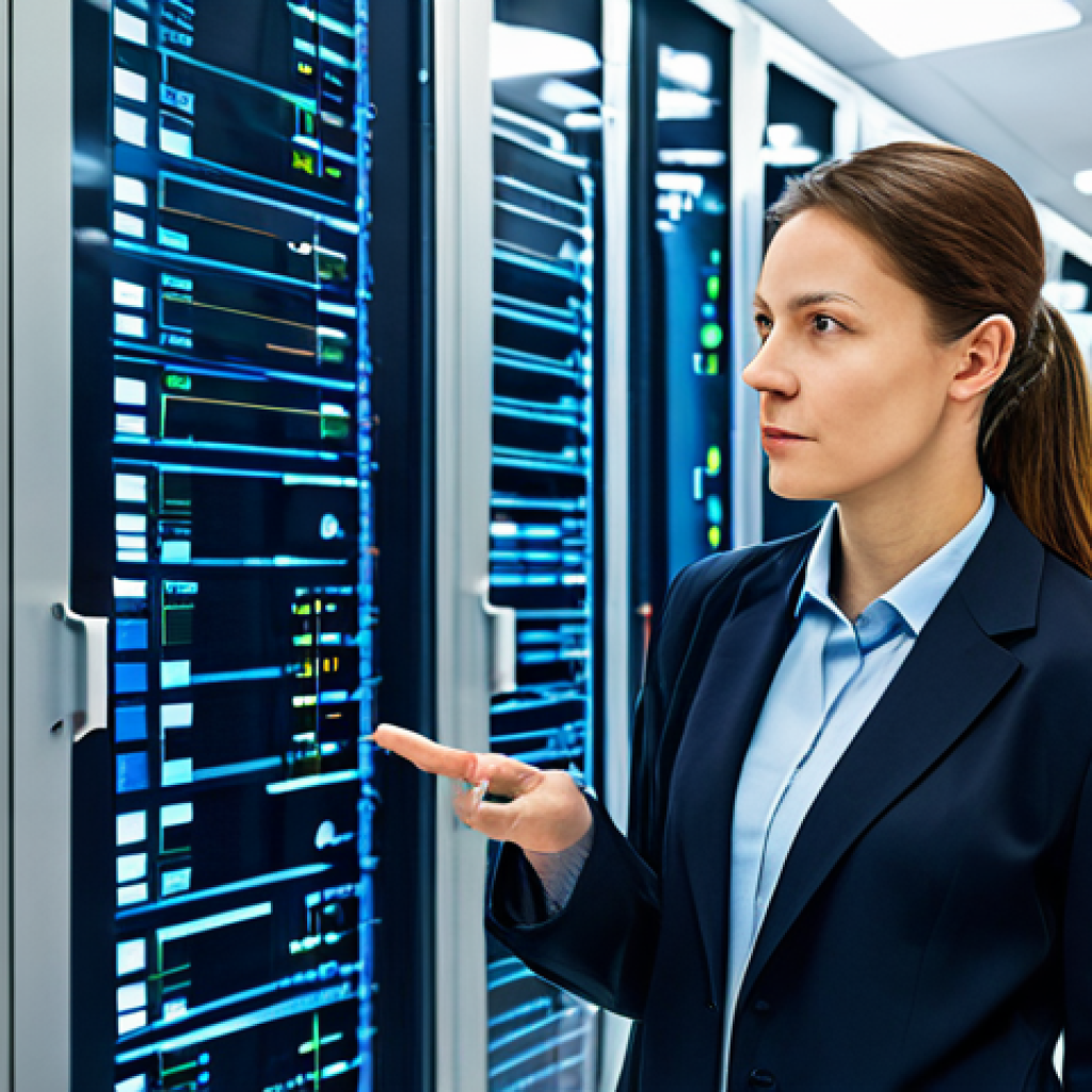 A thoughtful, professional female data ethicist or healthcare policymaker, dressed in a modest, dark business suit, fully clothed, appropriate attire. She stands in a sleek, modern, brightly lit European data center or a high-tech office. Around her, abstract visualizations of data streams flow, subtly interwoven with digital representations of security barriers and locks, symbolizing the intricate balance between innovation and stringent data protection (DSGVO concept). The background hints at advanced AI or medical research. Perfect anatomy, correct proportions, natural pose, well-formed hands, proper finger count. Focused, intelligent, conveying a sense of profound consideration for complex regulatory challenges. safe for work, appropriate content, fully clothed, professional, high-quality photograph, studio lighting, sharp focus.
