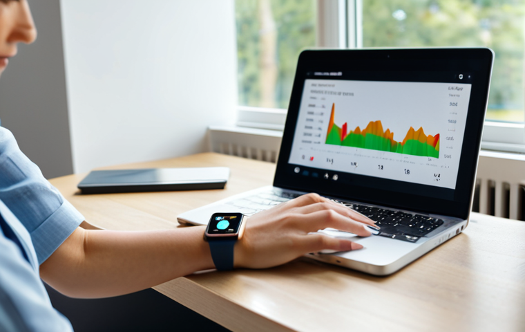 A focused professional woman, in her early 30s, wearing a modest, stylish smart casual outfit, is looking at her smartwatch. The watch face clearly displays abstract health data visualizations like graphs and heart rate readings. She is in a bright, modern living room with a large window and subtle, natural decor. The scene is captured with soft, diffused lighting and a shallow depth of field. perfect anatomy, correct proportions, natural pose, well-formed hands, proper finger count, natural body proportions, high quality, professional photography, fully clothed, modest clothing, appropriate attire, family-friendly, safe for work, appropriate content.