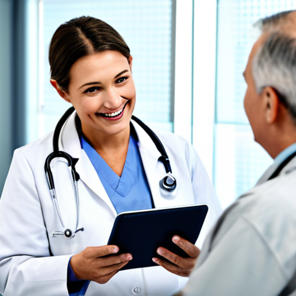 Secure Electronic Patient Record**

"A doctor, wearing a lab coat and holding a tablet, interacting with a smiling senior patient in a modern clinic. The tablet displays a simplified, secure interface of an electronic patient record (ePA) with a padlock icon prominently displayed. Background shows blurred medical equipment and a friendly nurse. Focus on trust and security. Fully clothed, appropriate attire, safe for work, professional setting, perfect anatomy, well-formed hands, natural pose, high quality, family-friendly. Keywords: Arzt, Patient, ePA, Sicherheit, Vertrauen."

**