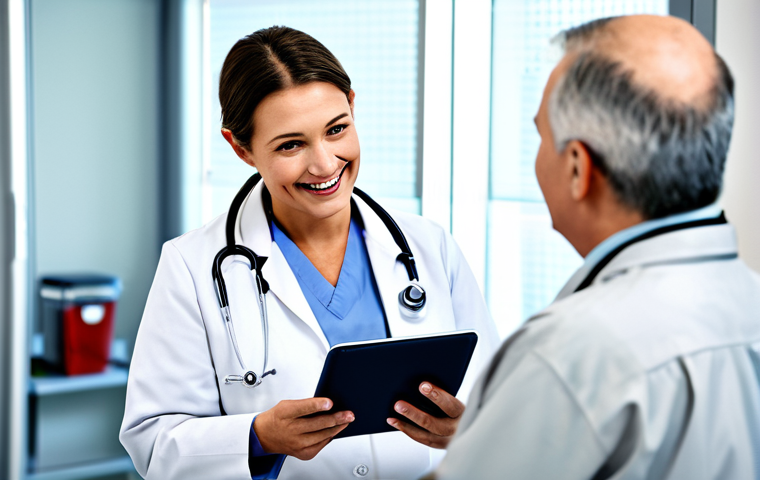 Secure Electronic Patient Record**

"A doctor, wearing a lab coat and holding a tablet, interacting with a smiling senior patient in a modern clinic. The tablet displays a simplified, secure interface of an electronic patient record (ePA) with a padlock icon prominently displayed. Background shows blurred medical equipment and a friendly nurse. Focus on trust and security. Fully clothed, appropriate attire, safe for work, professional setting, perfect anatomy, well-formed hands, natural pose, high quality, family-friendly. Keywords: Arzt, Patient, ePA, Sicherheit, Vertrauen."

**
