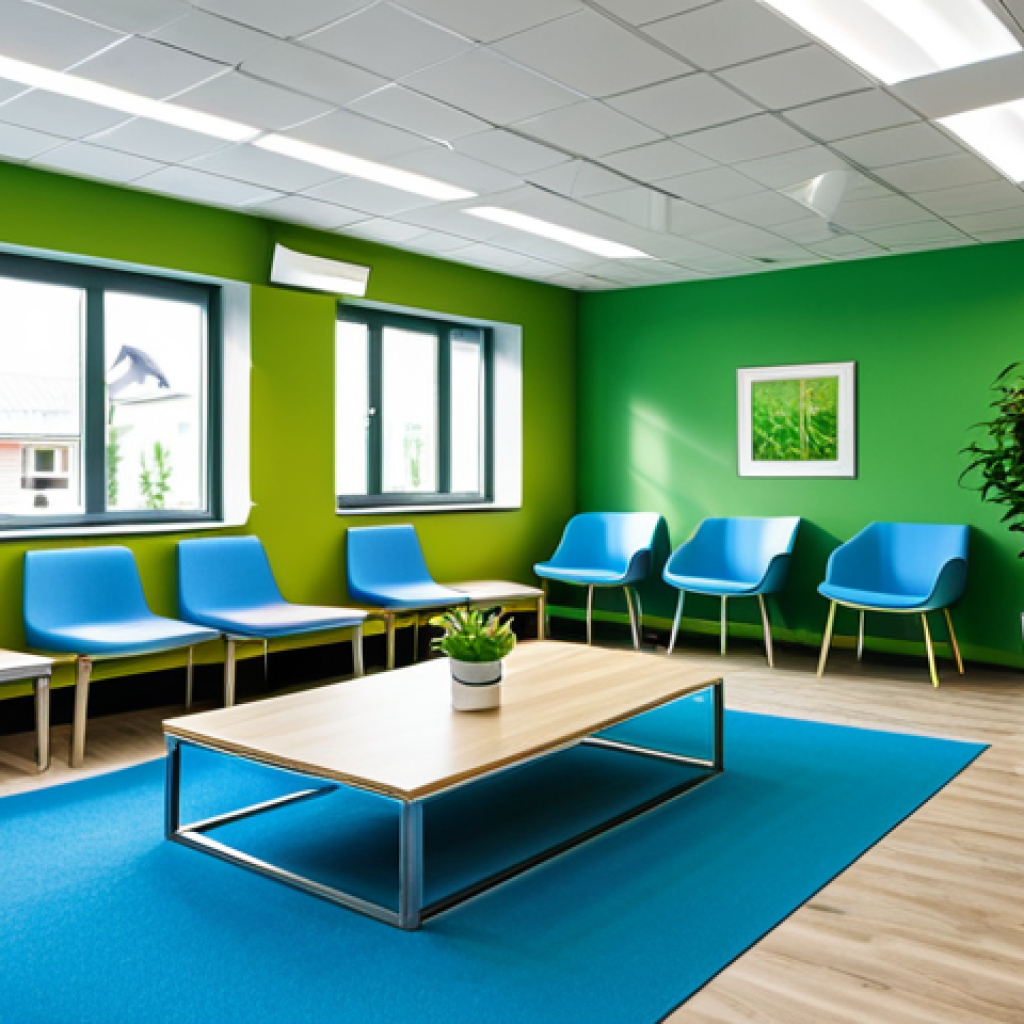 환자 경험 향상을 위한 디자인 혁신 - Modern Waiting Area**

"A brightly lit, modern waiting area in a German medical practice. Soft blue ...