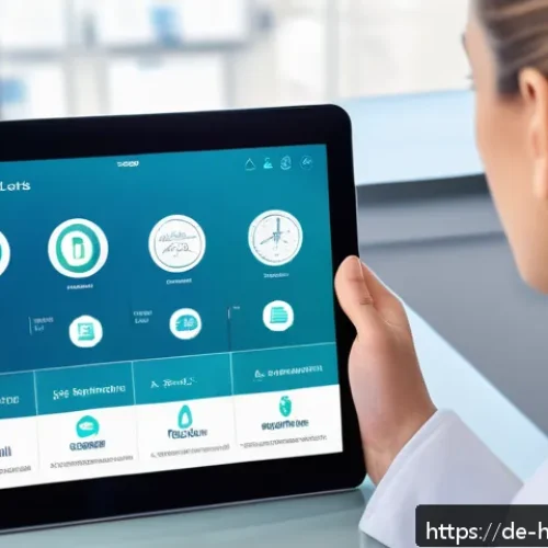 의료 시스템의 글로벌 혁신 사례 - A modern digital health platform interface displayed on a sleek tablet screen, showing real-time per...