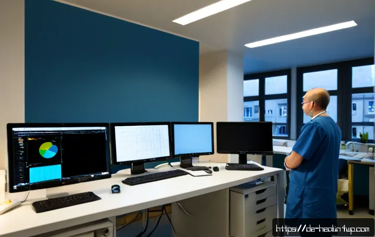 Home 17 의료 빅데이터의 활용 방안 - Photorealistic modern German hospital analytics room, diverse medical team including a senior physic...